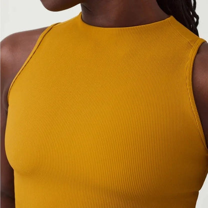 Contour Rib Mock Neck Tank - Mustard