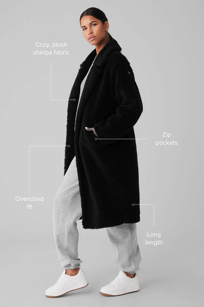 Oversized Sherpa Trench Coat - Espresso