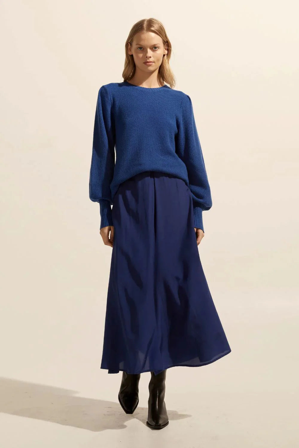 Gather Knit Pullover Sweater - Blue