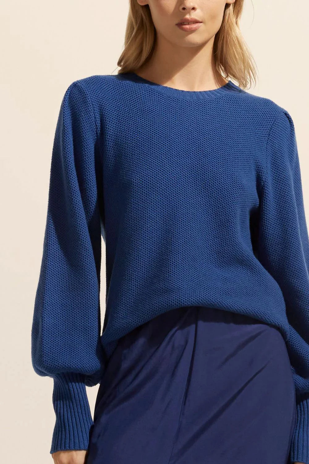 Gather Knit Pullover Sweater - Blue